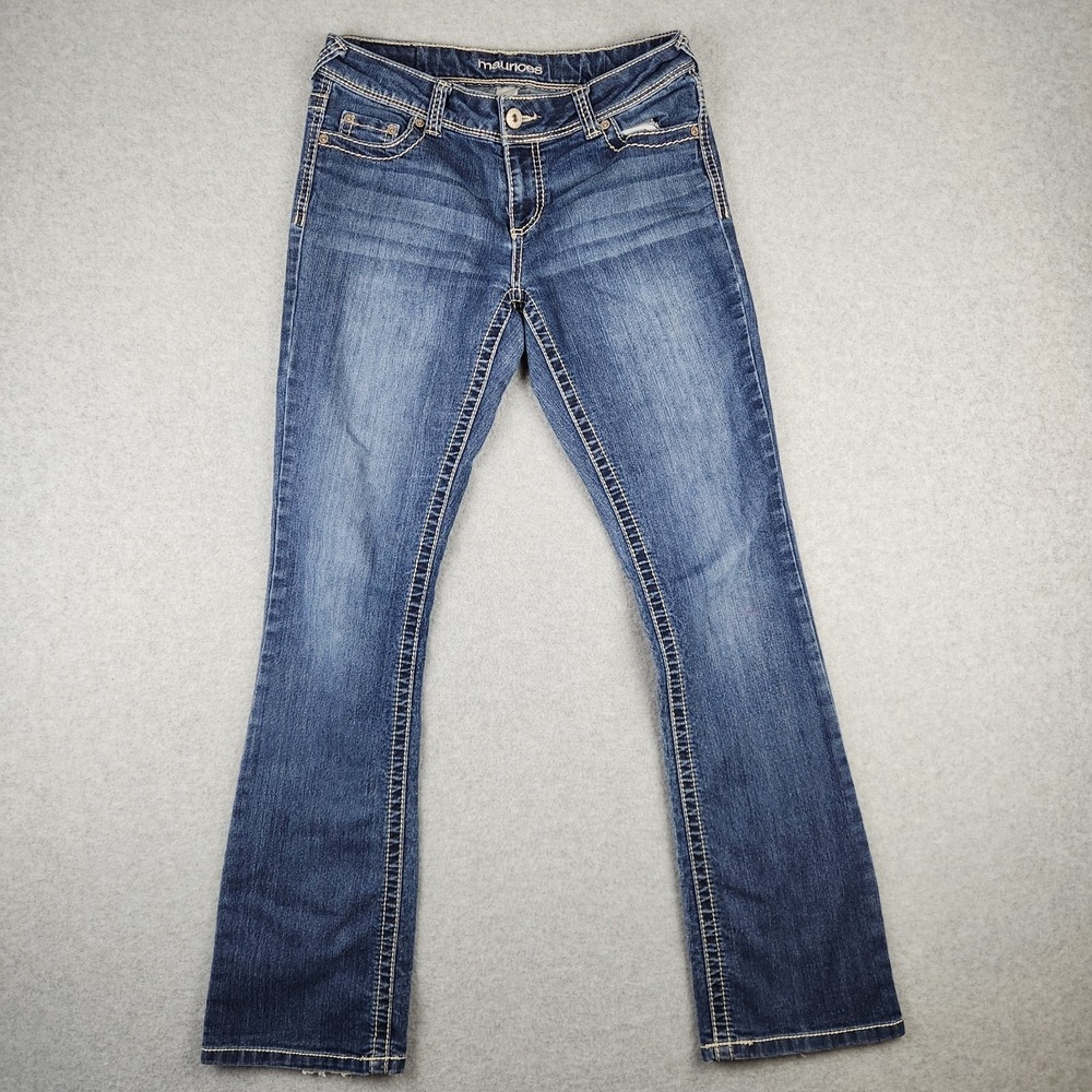 Maurices Bootcut Jeans Women's 5/6 Straight Low‎ Rise Dark Wash Thick Stitch